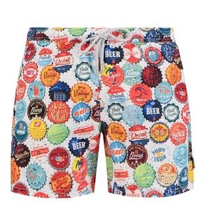 John Frank swim shorts unique print beer names very colorful, side pockets, S